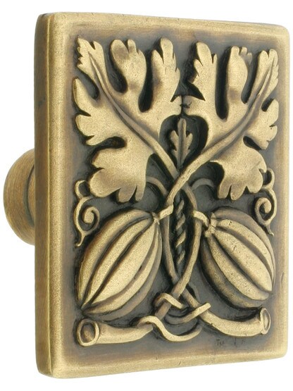 Autumn Squash Cabinet Knob - 1 1/2 inch X 1 1/2 inch in Antique Brass.
